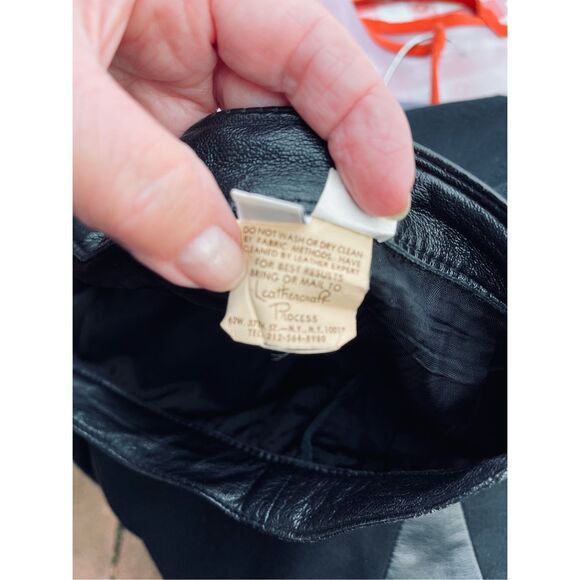 Vintage Elizabeth New York size 12 black wool and leather midi skirt - Picture 7 of 9